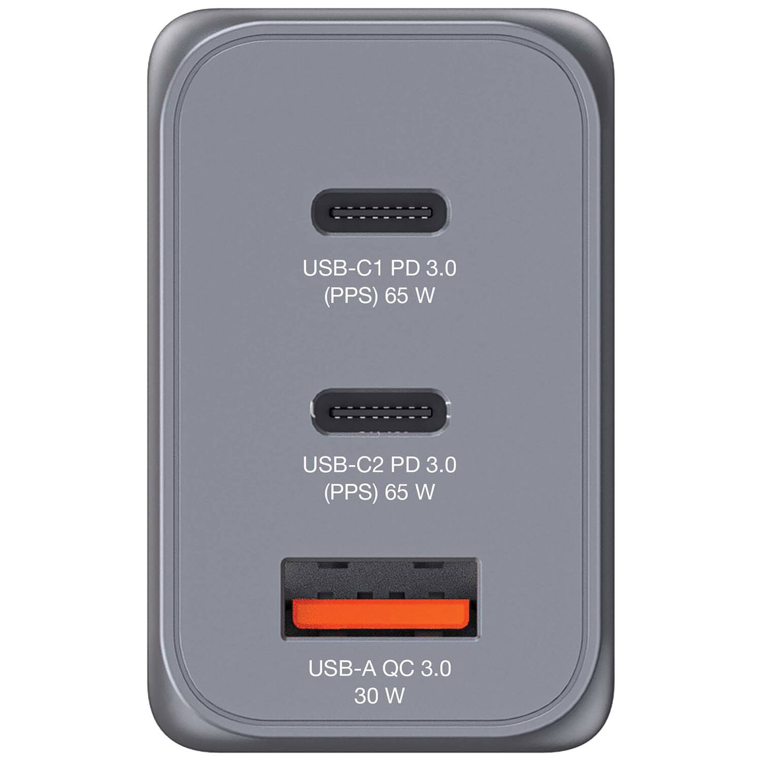 USB-C1 PD 3.0 (PPS) 65 W  
USB-C2 PD 3.0 (PPS) 65 W  
USB-A QC 3.0 30 W