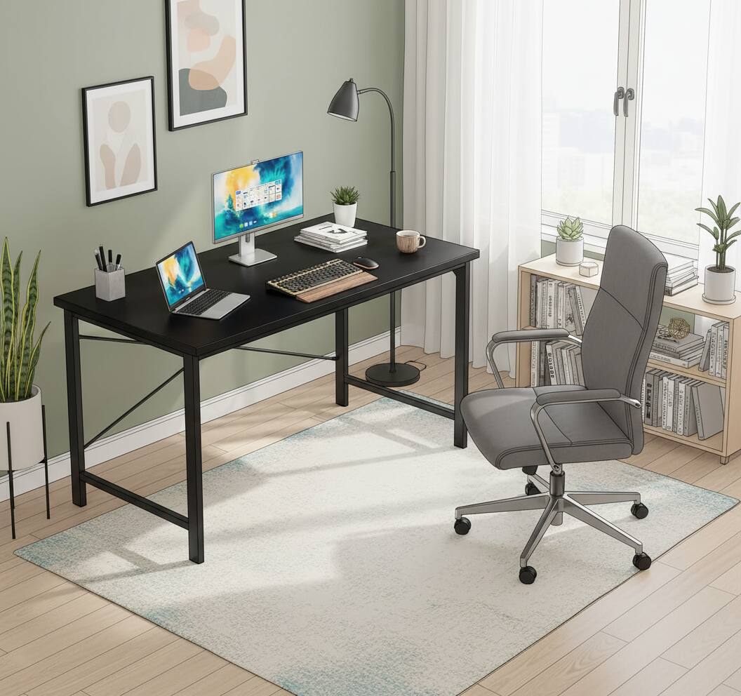 Alt View 2. AOITUN - 31 Inch Black Computer Desk, Minimalist Writing Table with Metal X-Frame, Home Office Study Desk for Students - Black.