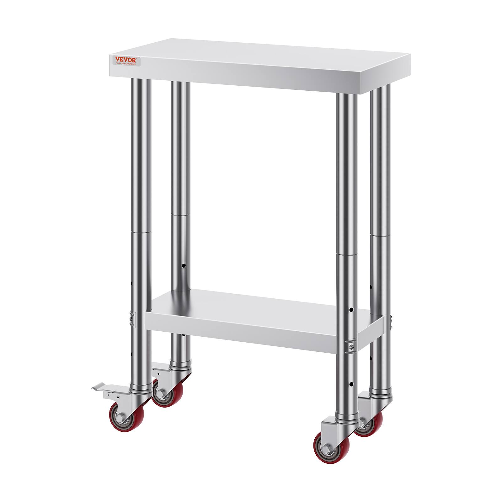 Alt View 5. VEVOR - Stainless Steel Work Table 12 x 24 x 34 Inch, 700 LBS Load Capacity with 4 Wheels, 3 Adjustable Height Levels - Sliver.