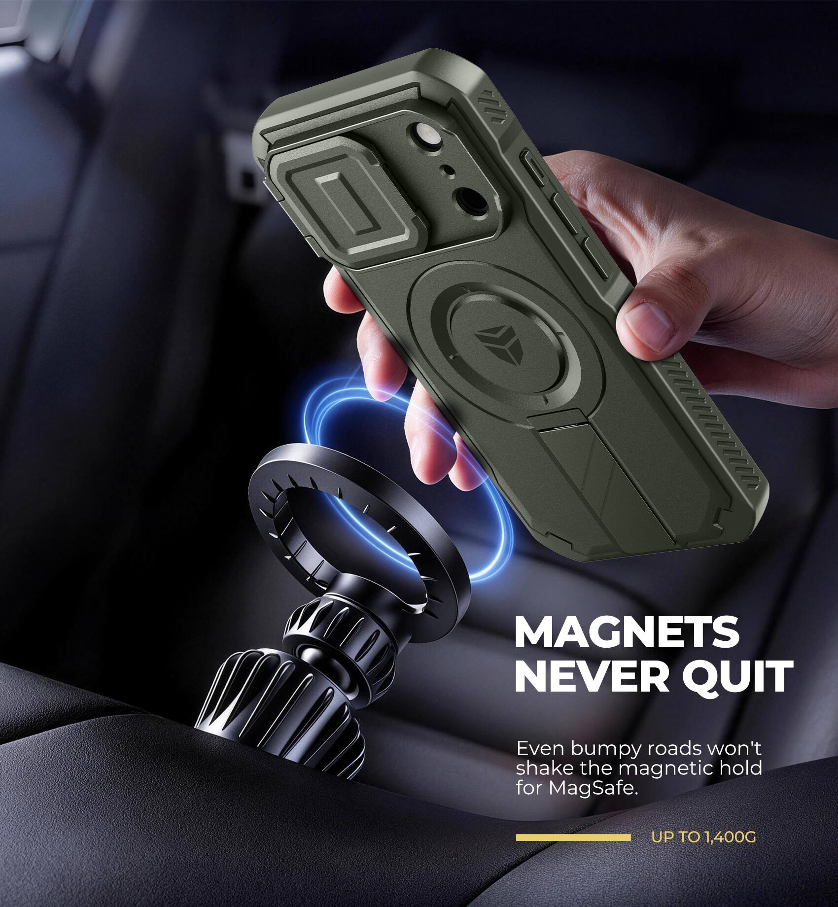 MAGNETS NEVER QUIT

Even bumpy roads won't shake the magnetic hold for MagSafe.

UP TO 1,400G