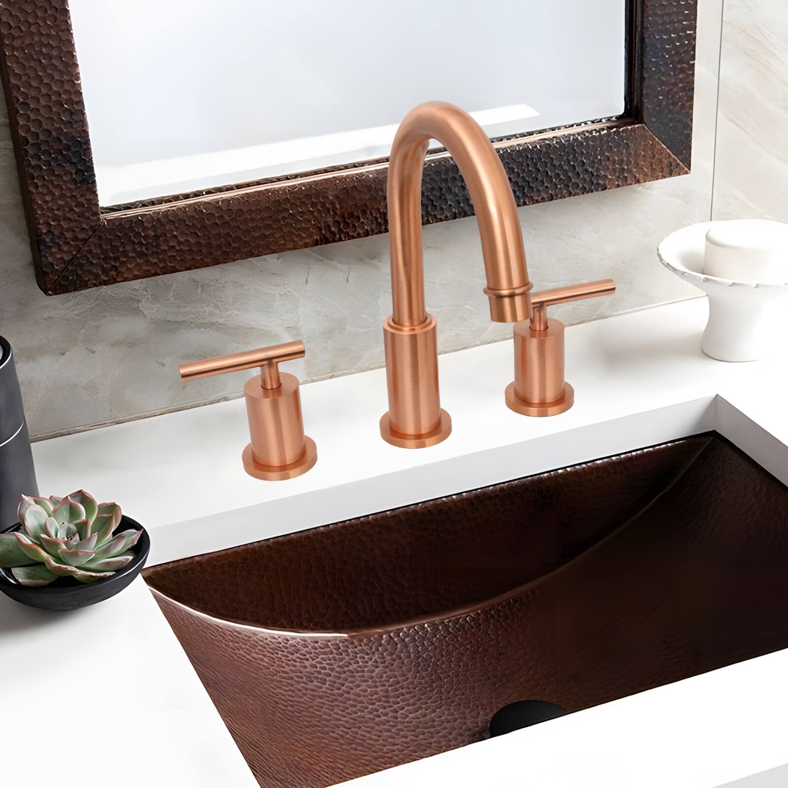 Alt View 3. Akicon - Akicon Solid Brass Double-Handle Widespread Kitchen Faucet in Copper - Copper.
