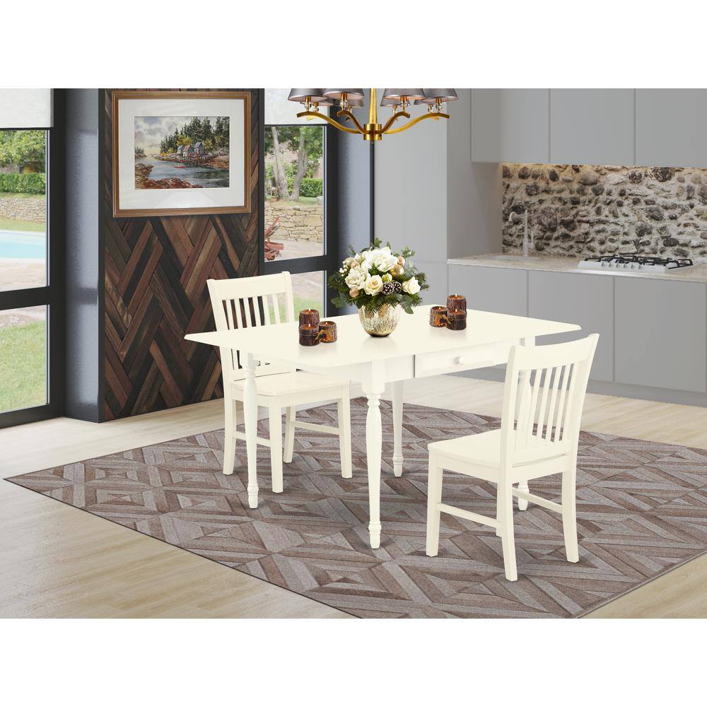 Angle. East West Furniture - Dining Room Set Linen White - Brown.
