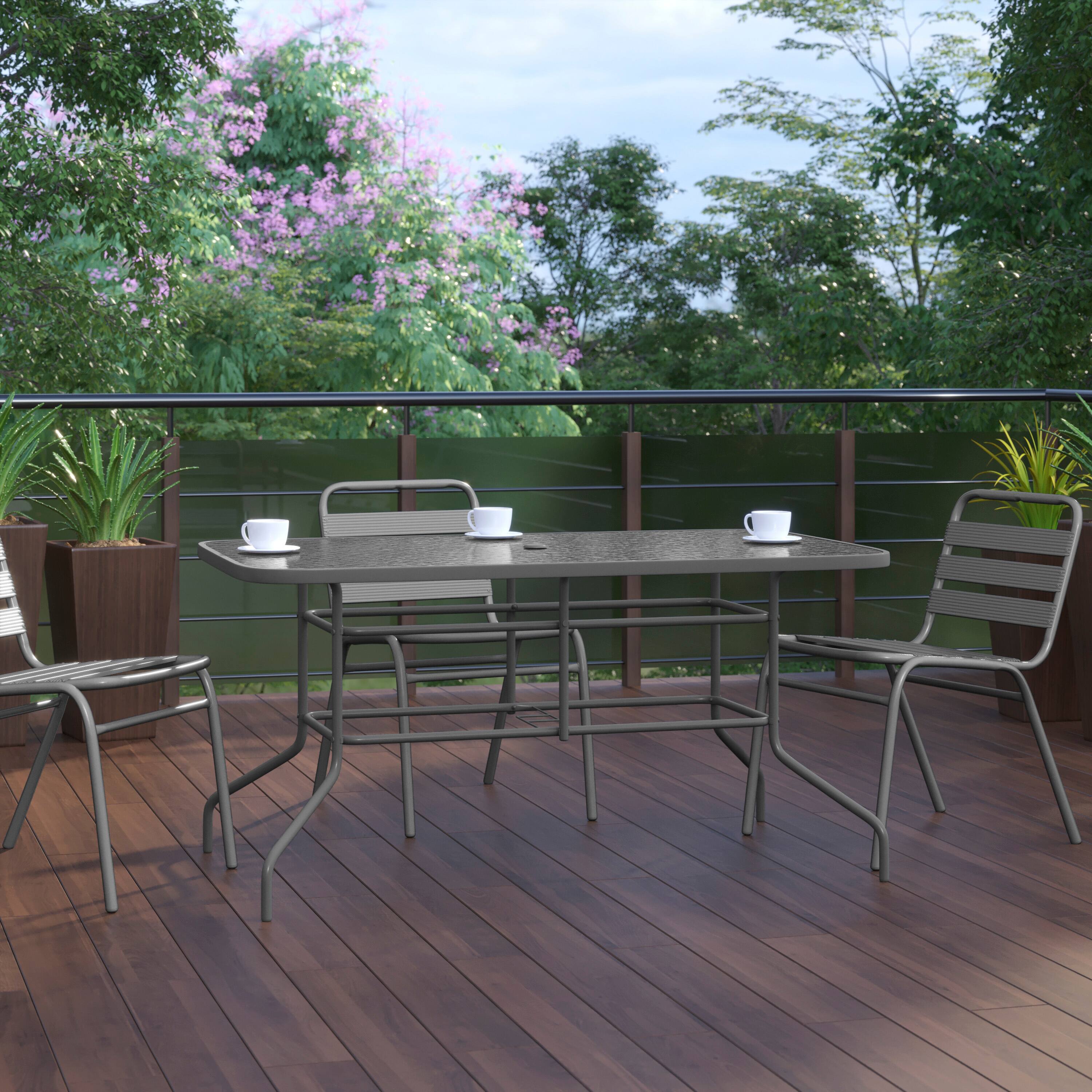 Alt View 3. Flash Furniture - Tory 31.5" x 55" Silver Rectangular Tempered Glass Metal Table with Umbrella Hole - Gray.