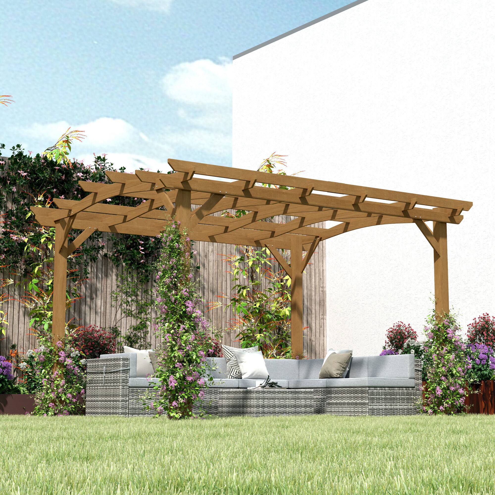 Alt View 1. Outsunny - x 12' Wood Pergola, Outdoor Gazebo Grape Trellis with Arched Roof for Climbing Plant Support - Brown.