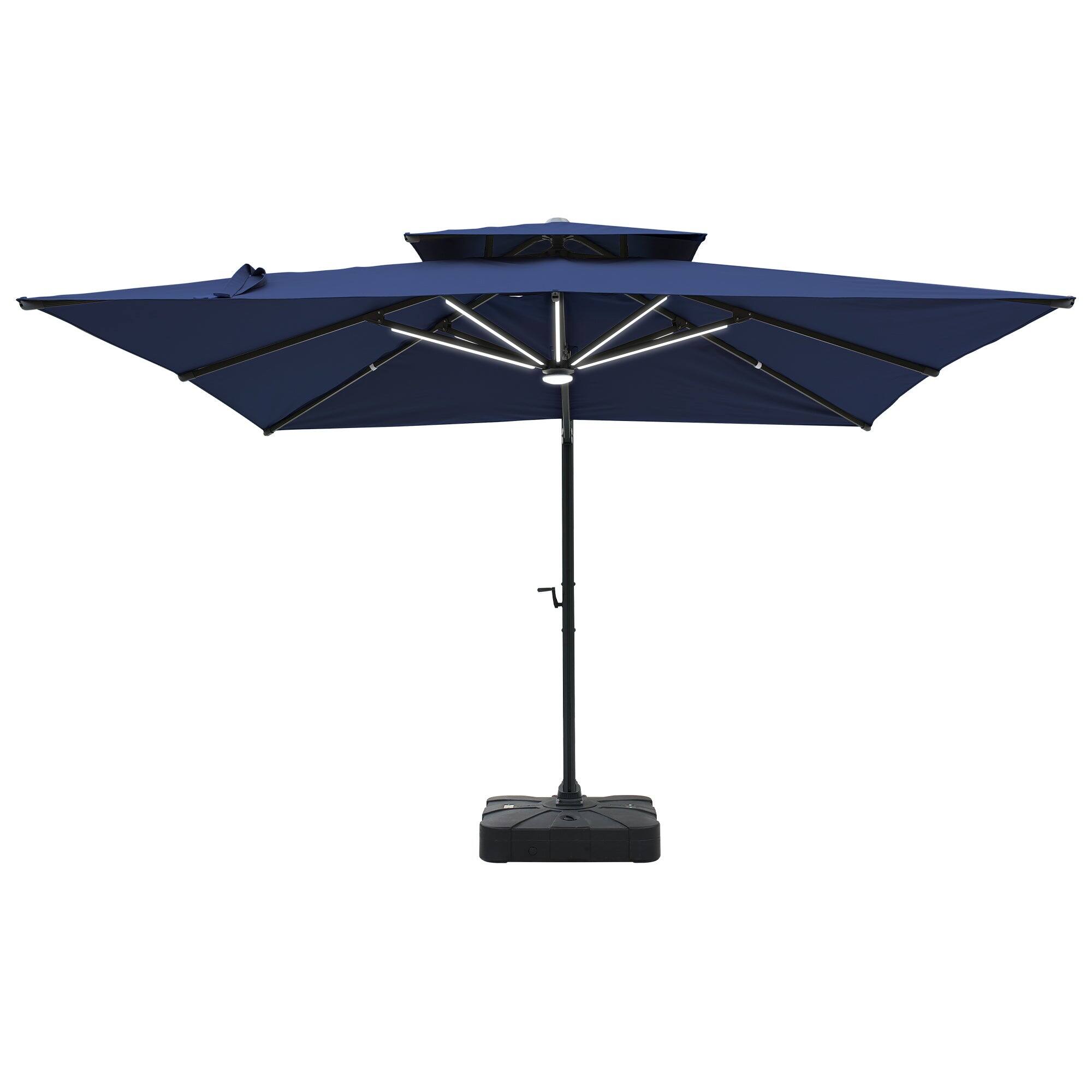 Angle. Mondawe - 10x10ft Cantilever Patio Lighted Umbrella with DIY Drape Hook and Base - Navy.