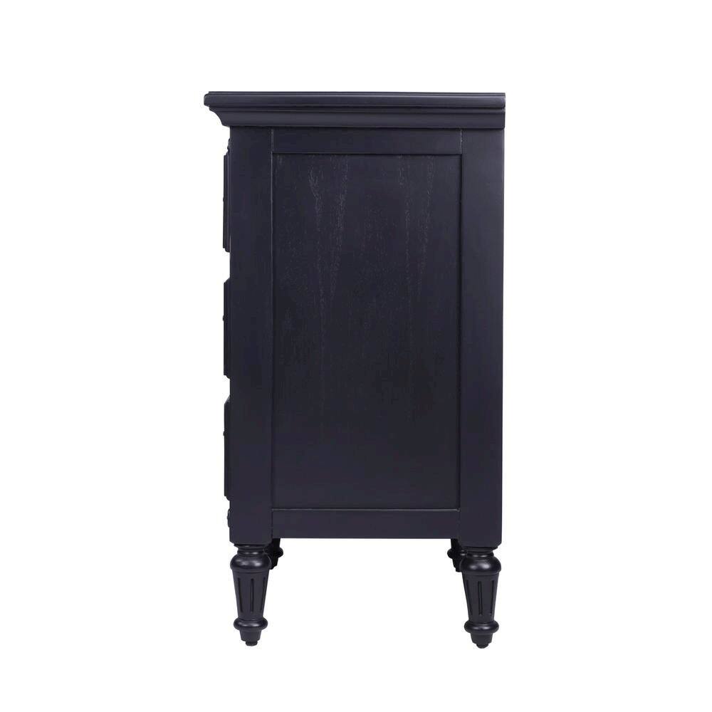 Left. Starlight Canyon Home - Black Wood Nightstand with Drawers – Classic 3 Drawer Bedroom Table - Black.