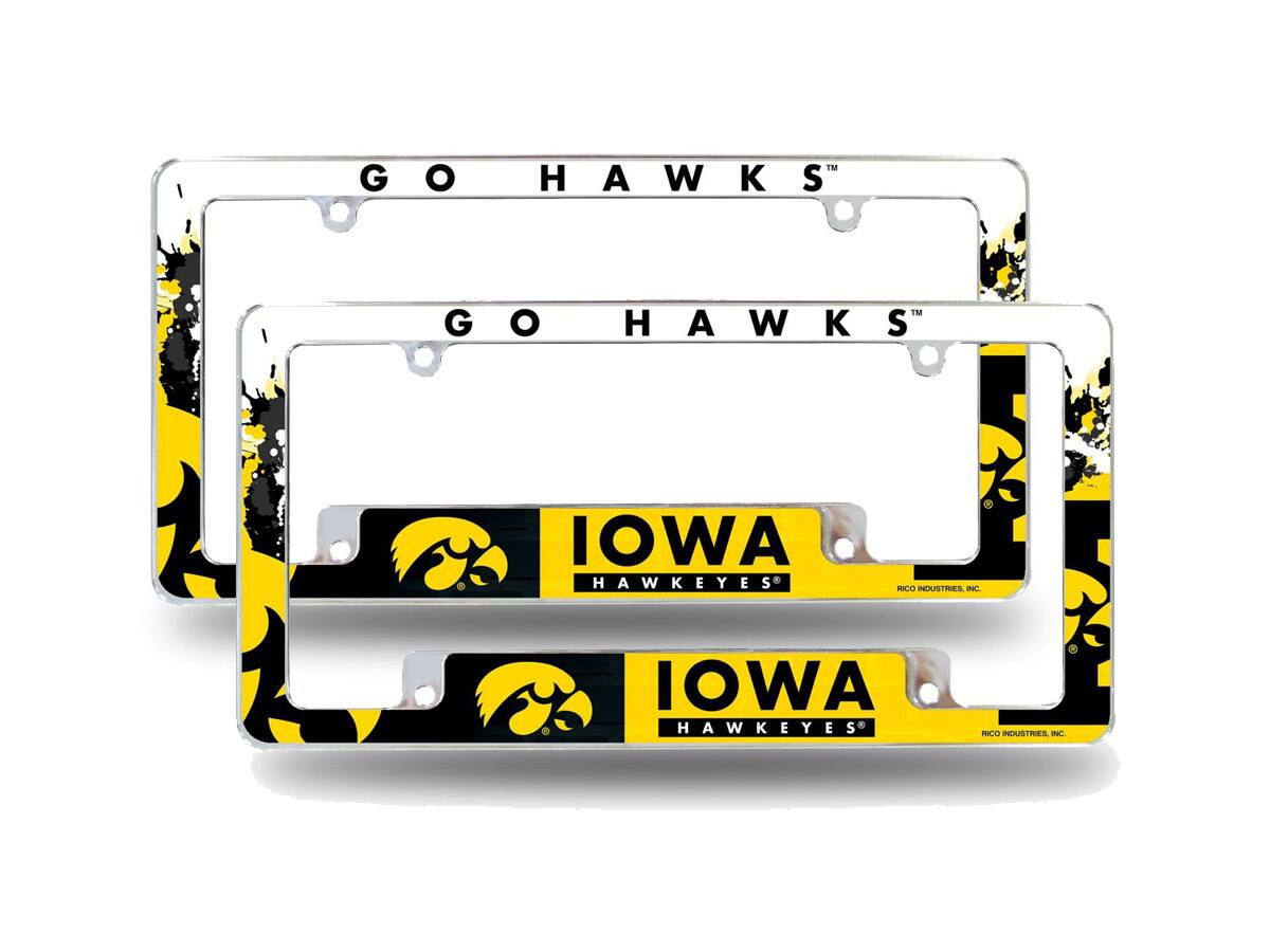 Iowa Hawkeyes (Set of 2) Chrome Metal License Plate Frames with Bold Full Frame Design