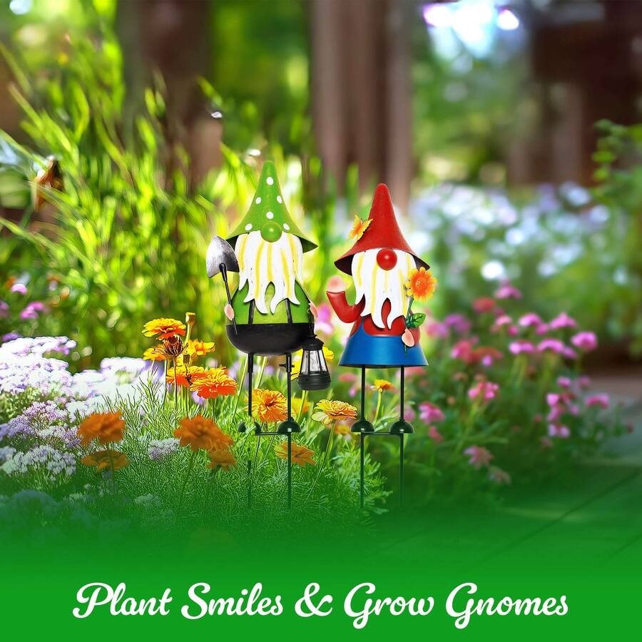 G128 Solar Gnome Garden Statues Set of 2 for Outdoor Decor green, red ...