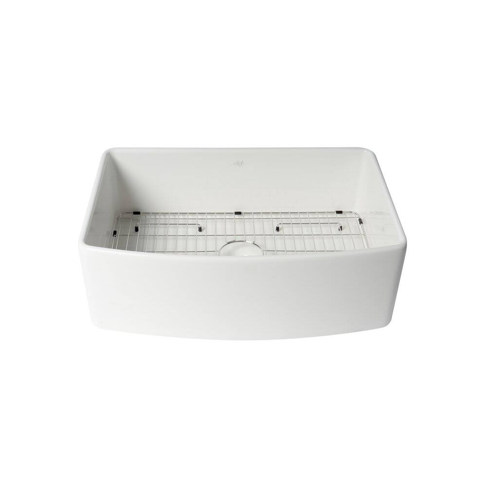 Front. Alfi - ALFI brand ALFI Brand White Smooth Curved Apron 30 x 20 Single Bowl Fireclay Farm Sink - White.