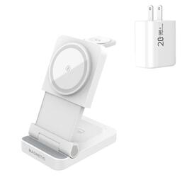 SKRAN - 3-in-1 Folding Desktop Charger with Charging Port - Magnetic Wireless Charger for Apple, MagSafe Wireless Charging - White