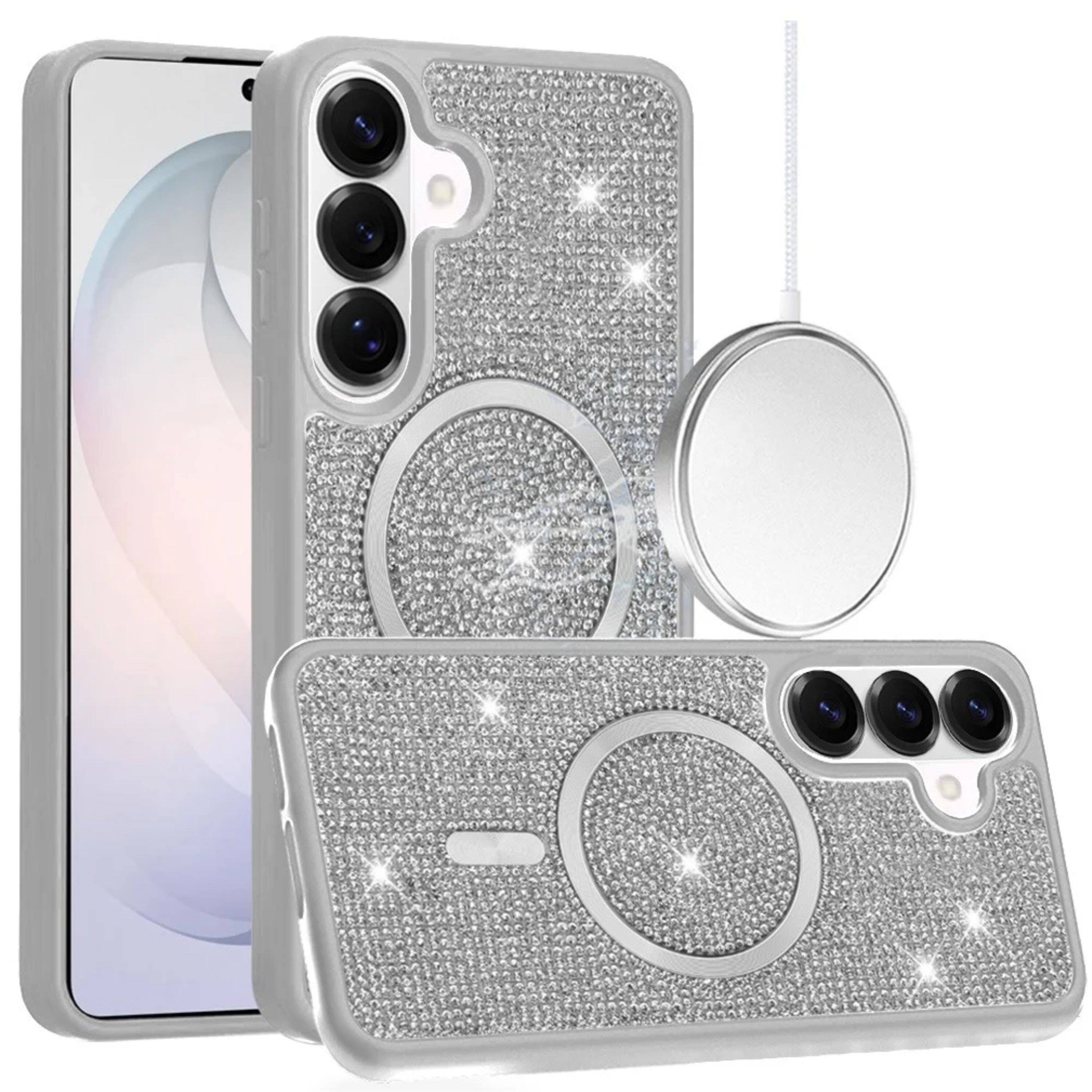 Angle. Kitcheniva - Full Bling Dazzle Magnetic Circle Phone Case With Tempered Glass For Samsung Galaxy S26 Plus White - White.