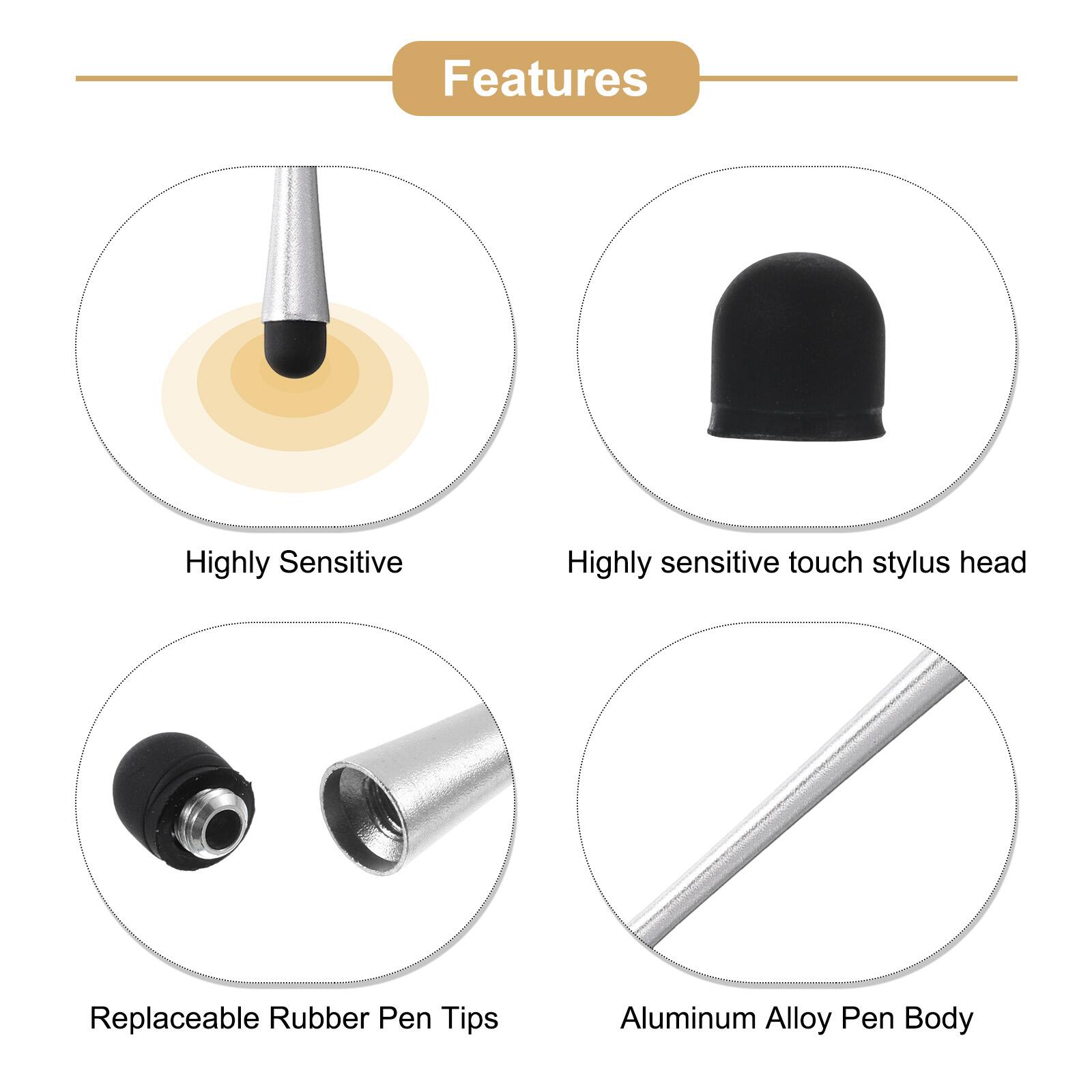 Features

- Highly Sensitive
- Highly sensitive touch stylus head
- Replaceable Rubber Pen Tips
- Aluminum Alloy Pen Body