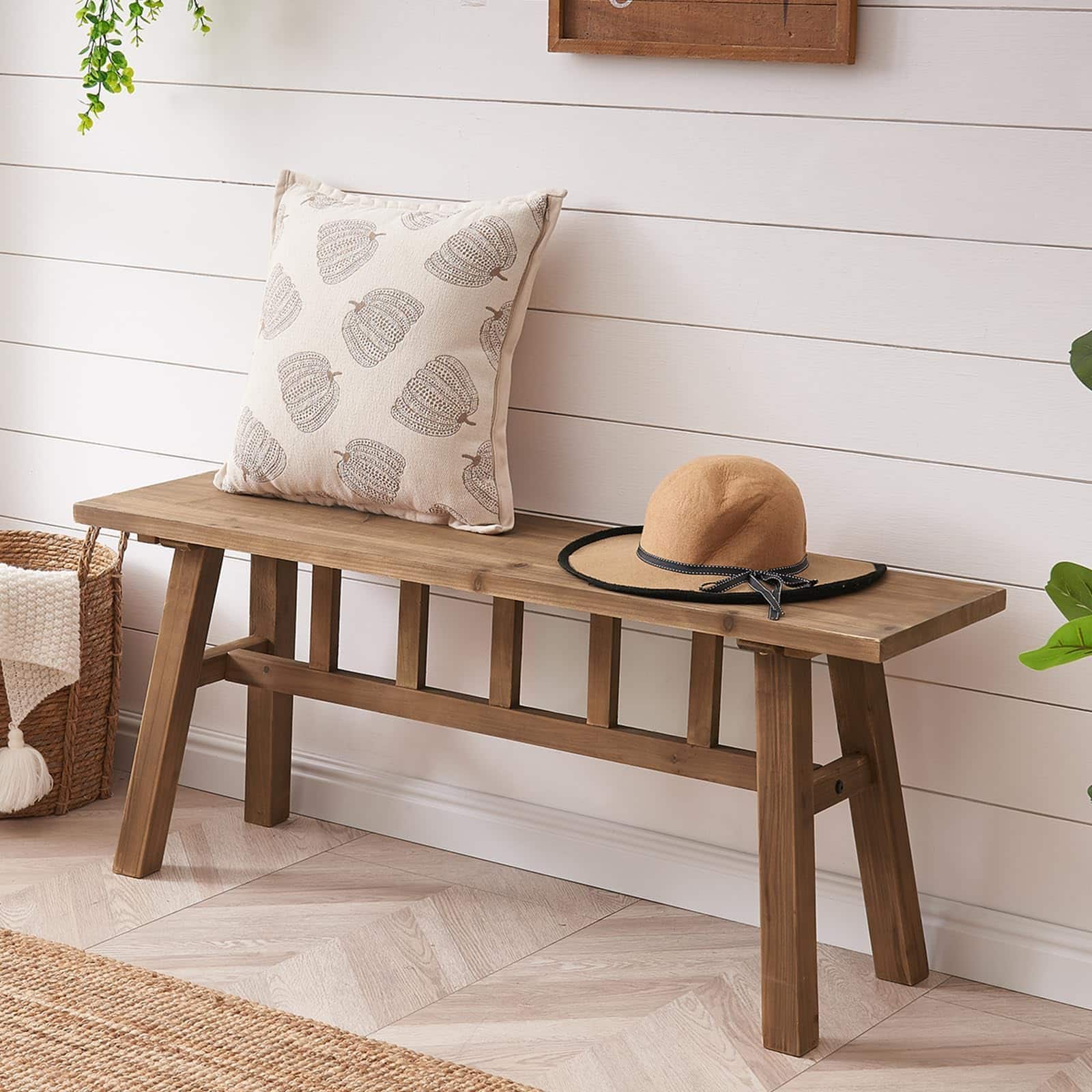 Fabibe - Farmhouse Wood Bench Natural Solid Bench, Rustic Entryway Seat - Small