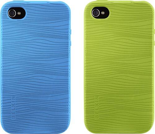 Front Standard. Belkin - Grip Groove Silicone Sleeve for Apple® iPhone® 4 (2-Pack) - Aqua/Lemongrass.