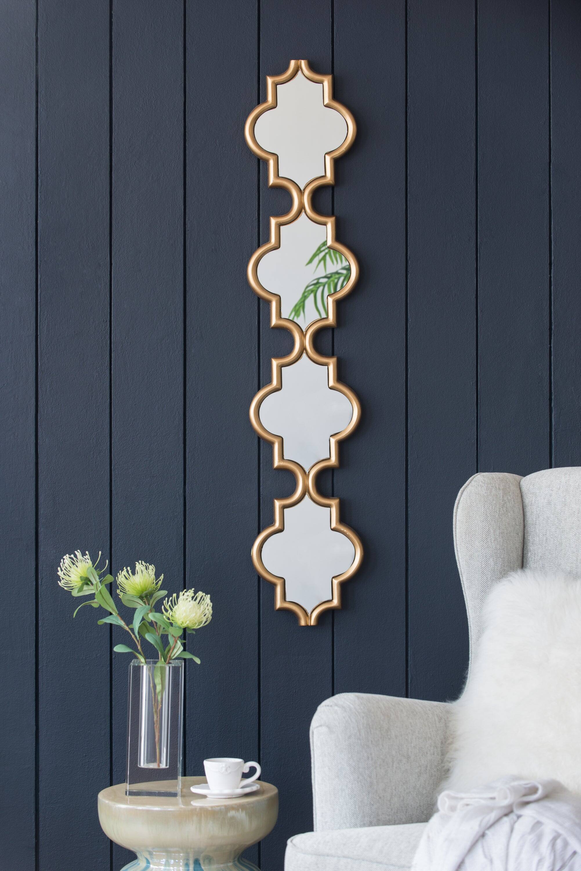 Front. BreeBe - Gold Narrow Four Tiered Wall Mirror, 9.5x1x47.2' - Gold.