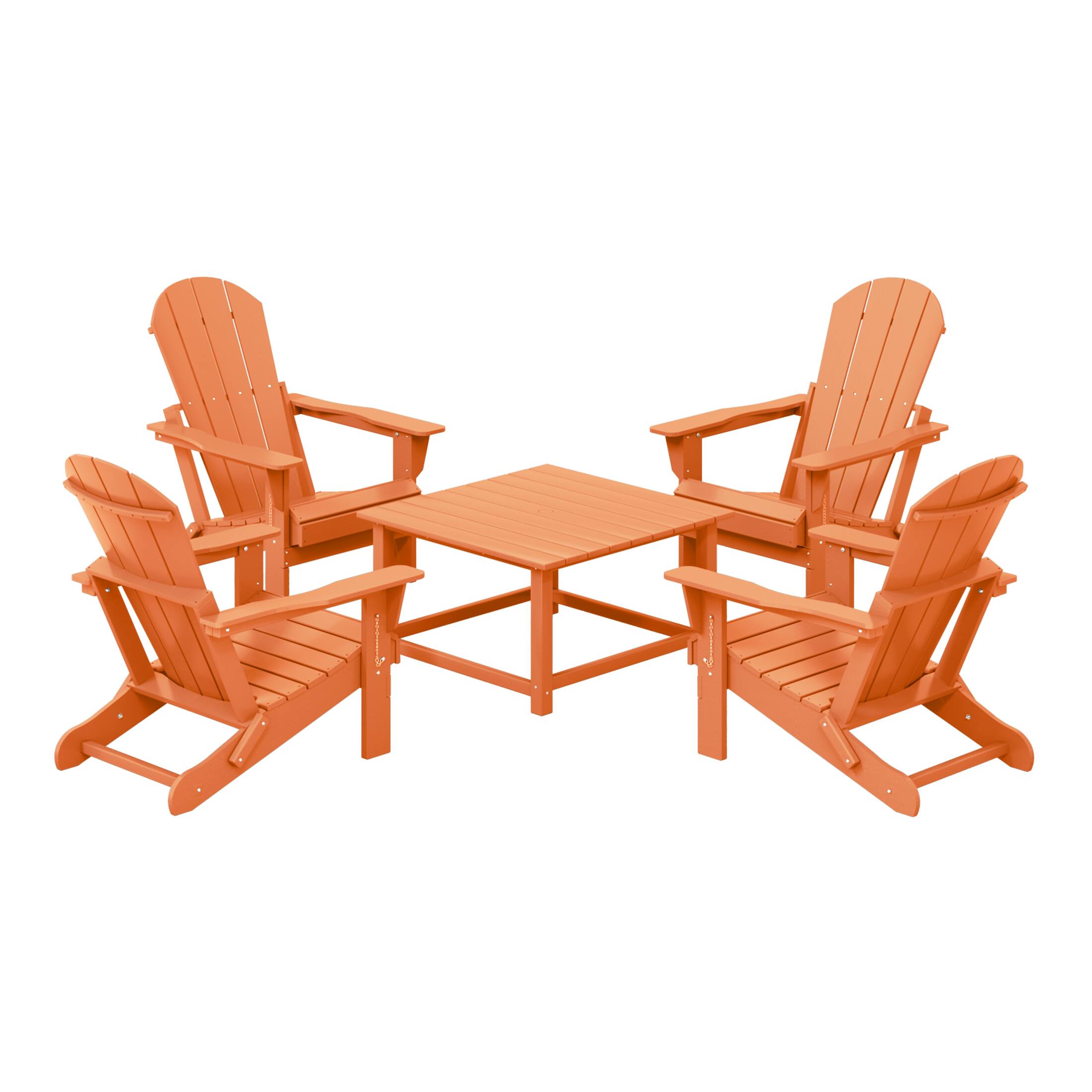 WestinTrends - Malibu 5-Piece HDPE Adirondack Chair Outdoor Patio Square Table Conversation Set - Orange