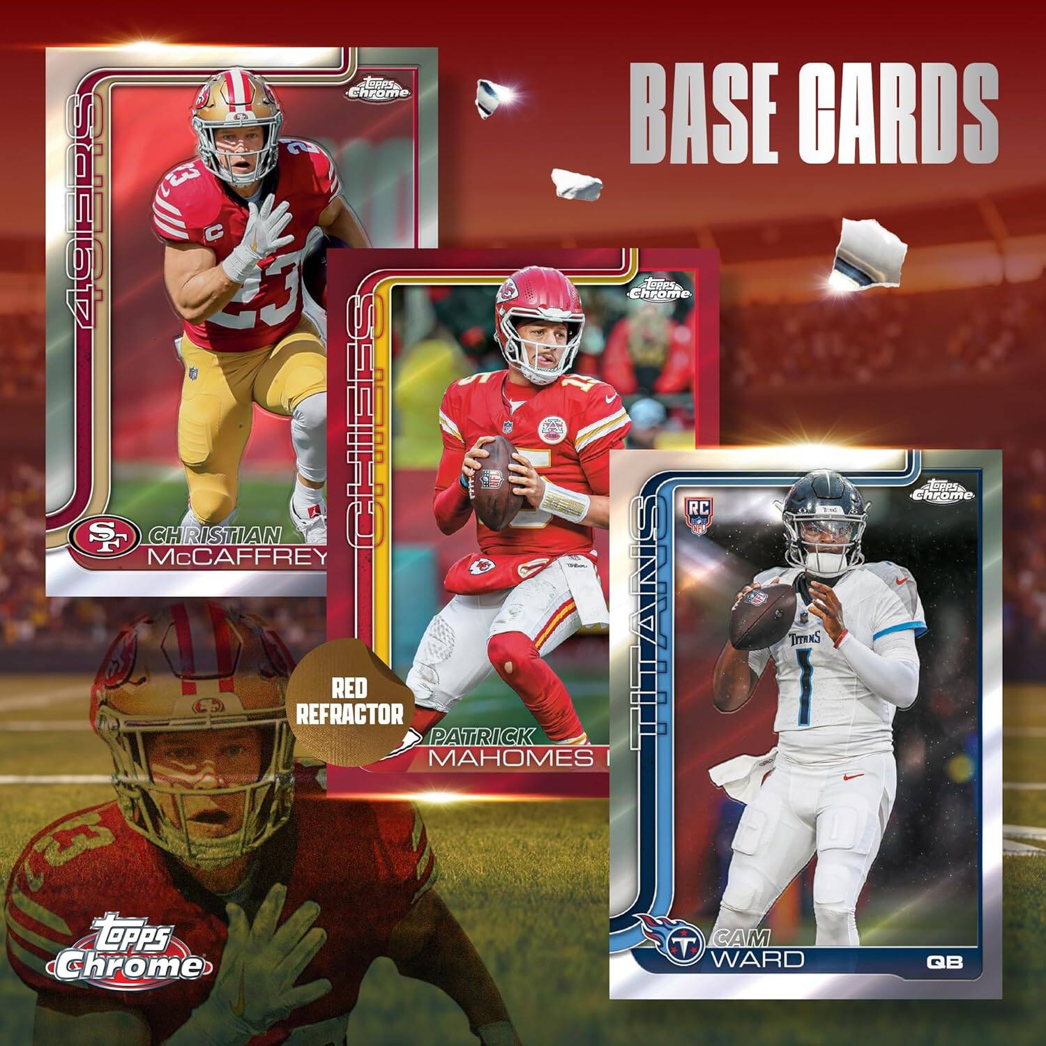 00I taes !! Chrome S BASE CARDS 3 49PPS C 23 Chrome S CHRISTIAN McCaffrey REFRACTOR RED PATRICK MAHOMES TOPPS Chrome CAM WARD QB