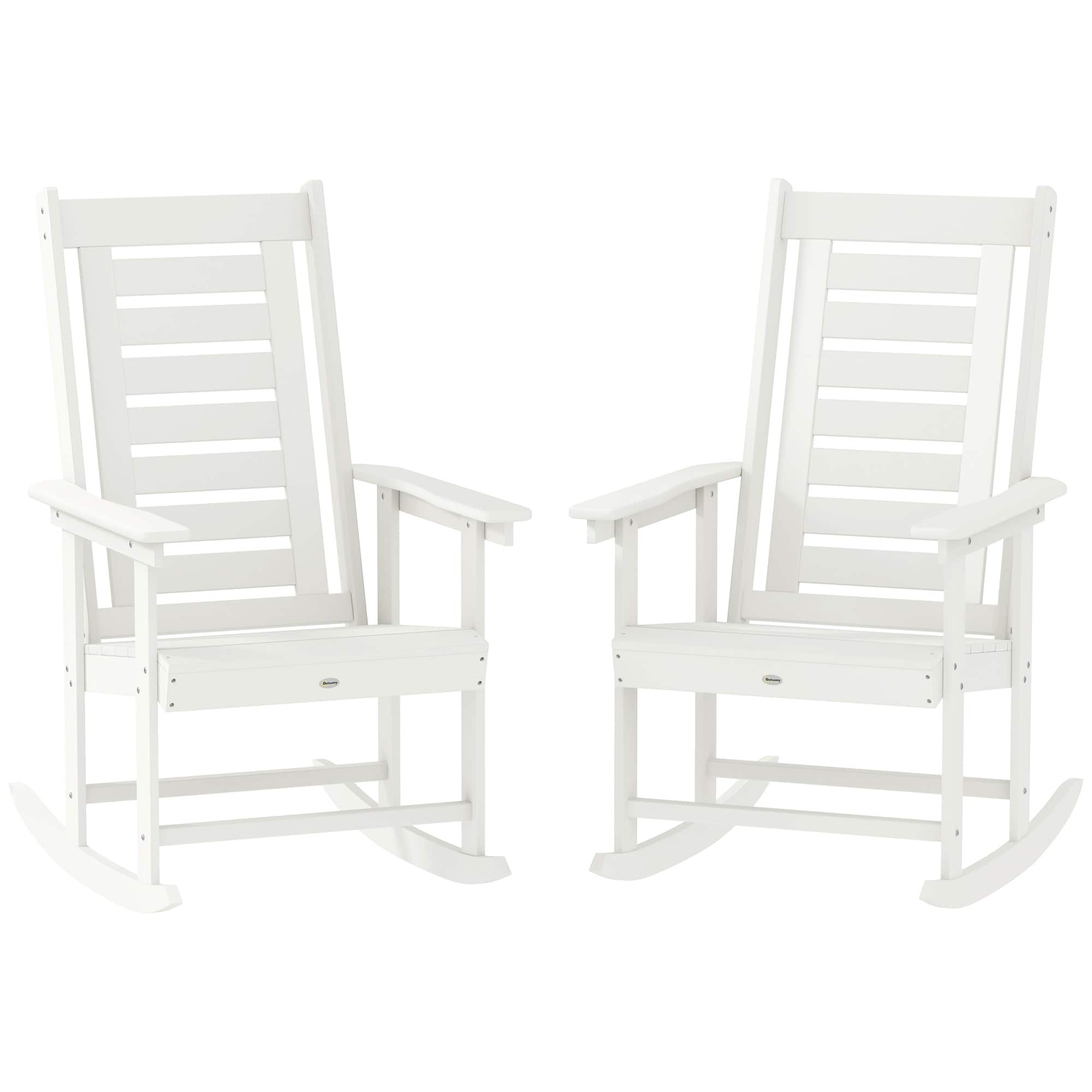 Outsunny - Outdoor Rocking Chairs Set of 2, HDPE Patio Rocking Chairs with 28" High Back and Wide Armrests - White