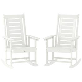 Outsunny - Pieces Outdoor Rocking Chairs, HDPE Patio Rockers with 28" High Back - White