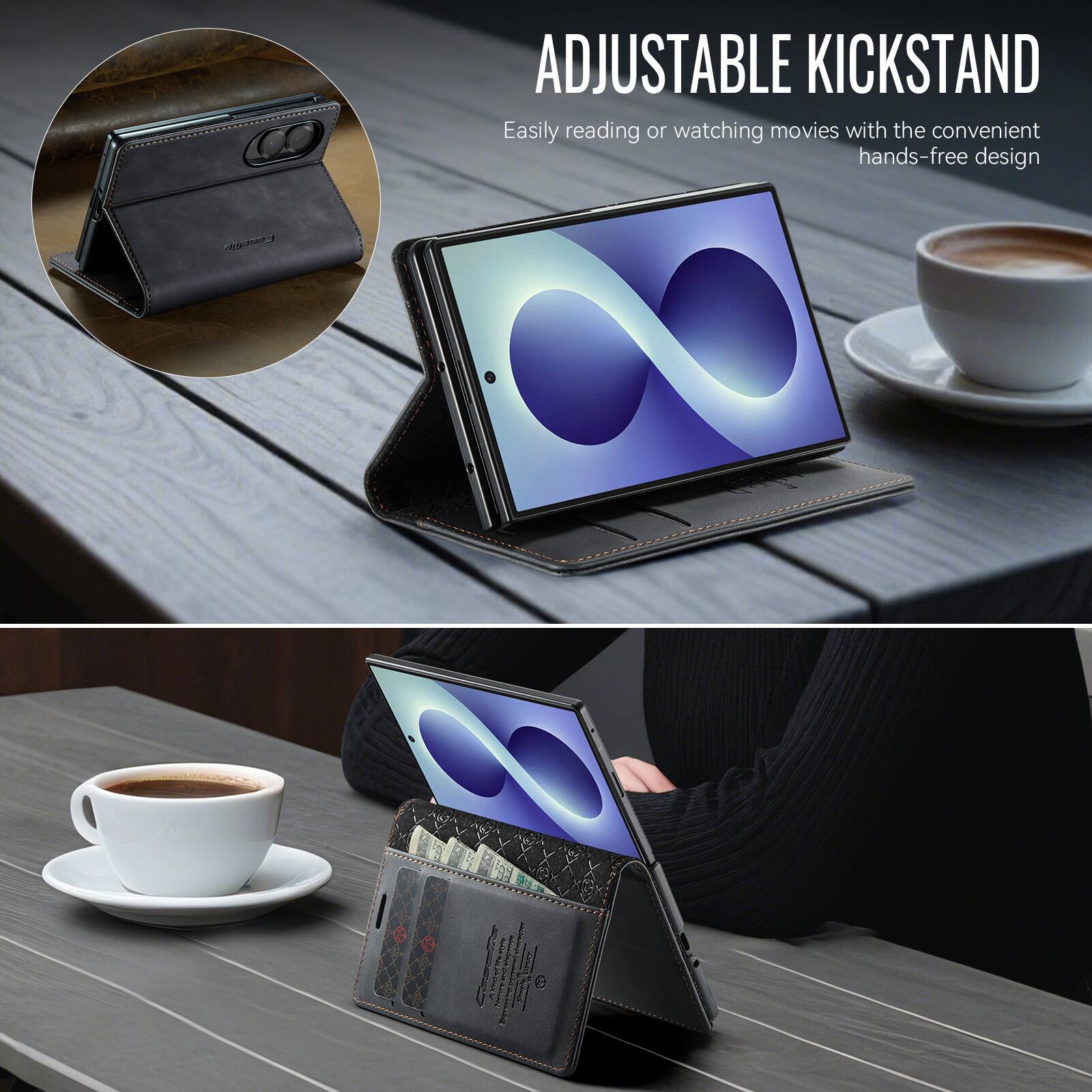 ADJUSTABLE KICKSTAND  
Easily reading or watching movies with the convenient hands-free design