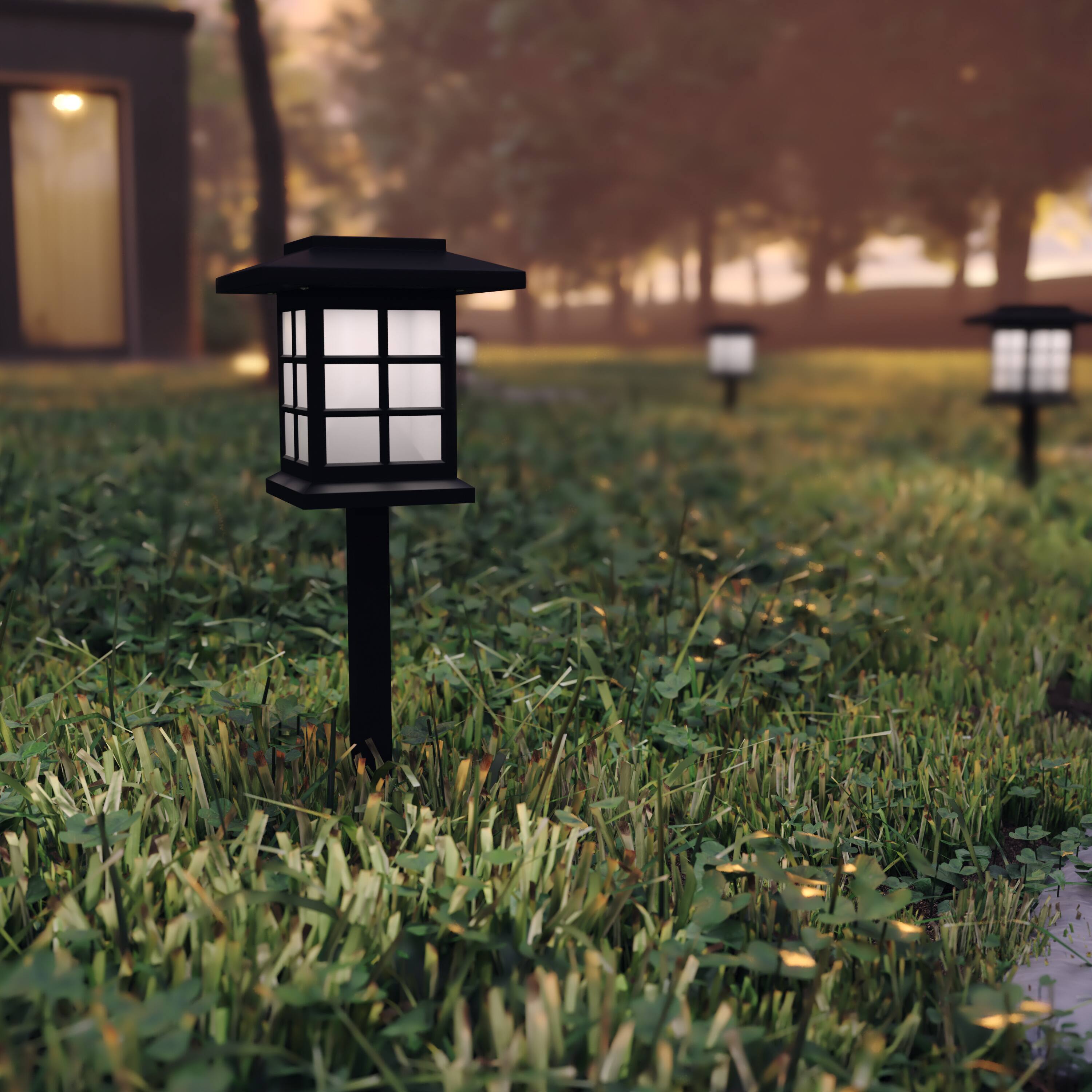 Alt View 2. Emma + Oliver - Lantern Style Outdoor Solar LED Landscaping Lights - Polypropylene - Set of 8 - Black.