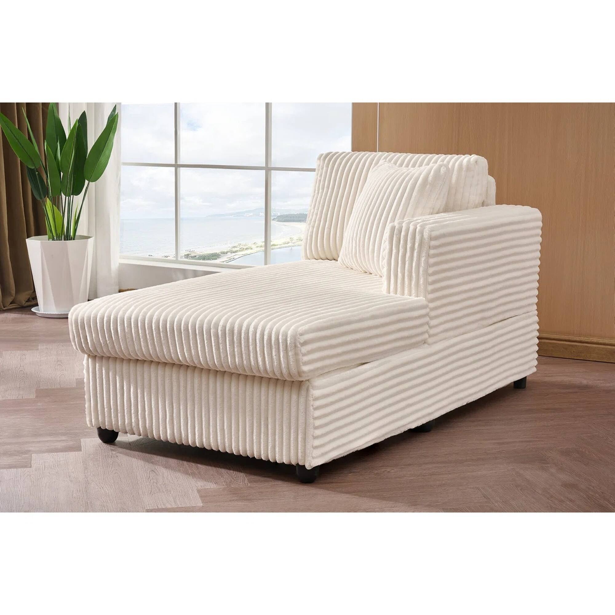 Back. Yardgrace - 6-Seater Modular U-Shaped Sectional Sofa – Extra Large Corduroy with Double Chaises - Beige.