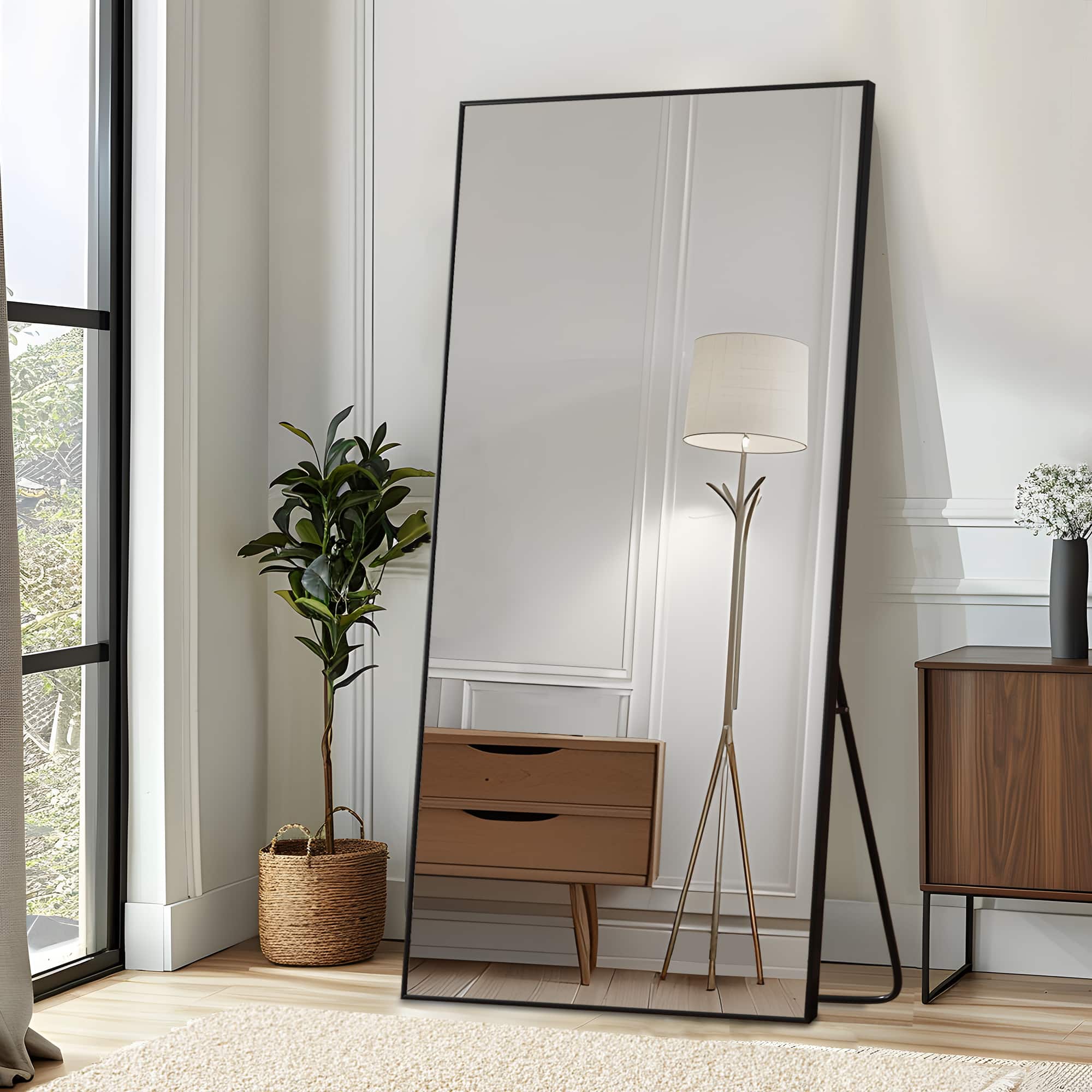 PexFix - 75"x38" Full Length Mirror with Gold Frame Shatterproof Tempered Glass Floor Mirror Wall-Mounted/Freestanding Standing - Black