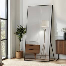 PexFix - 75"x38" Full Length Mirror with Gold Frame Shatterproof Tempered Glass Floor Mirror Wall-Mounted/Freestanding Standing - Black