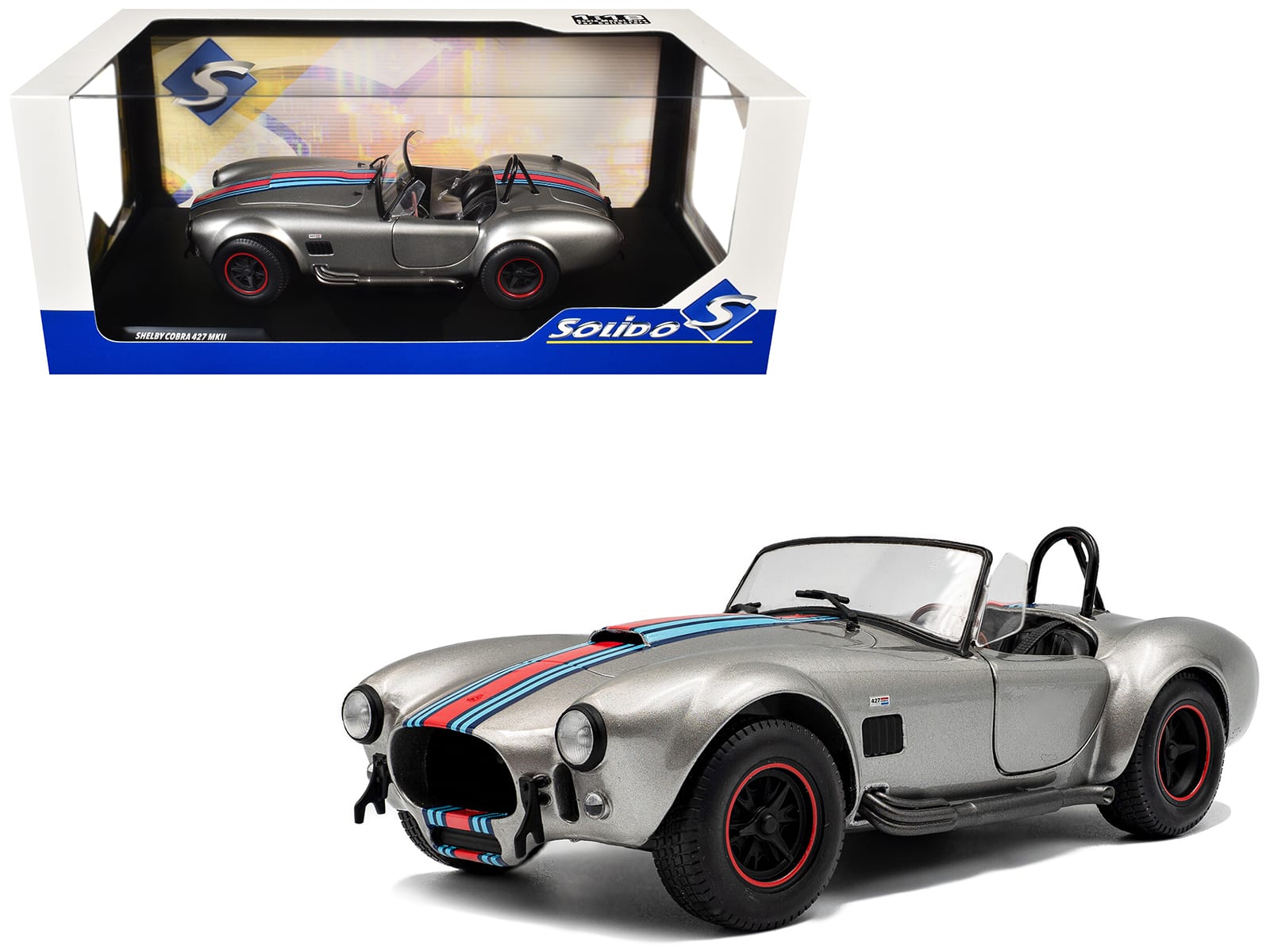 "1965 Shelby Cobra 427 MKII ""Solido Works M Racing Tribute"" Gray Metallic with Stripes 1/18 Diecast Model Car by Solido" price history on PriceWatchPro
