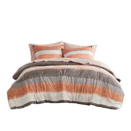 Gracie Mills - Ware Striped Comforter Set with Bed Sheets - Coral/Grey