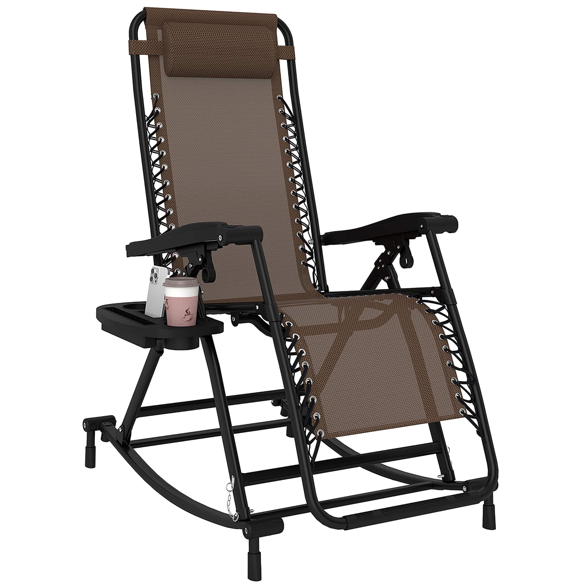 Outsunny - Outdoor Rocking Chairs, Foldable Reclining Zero Gravity Lounge Rocker with Pillow, Cup & Phone Holder, Combo Design - Brown price history on PriceWatchPro