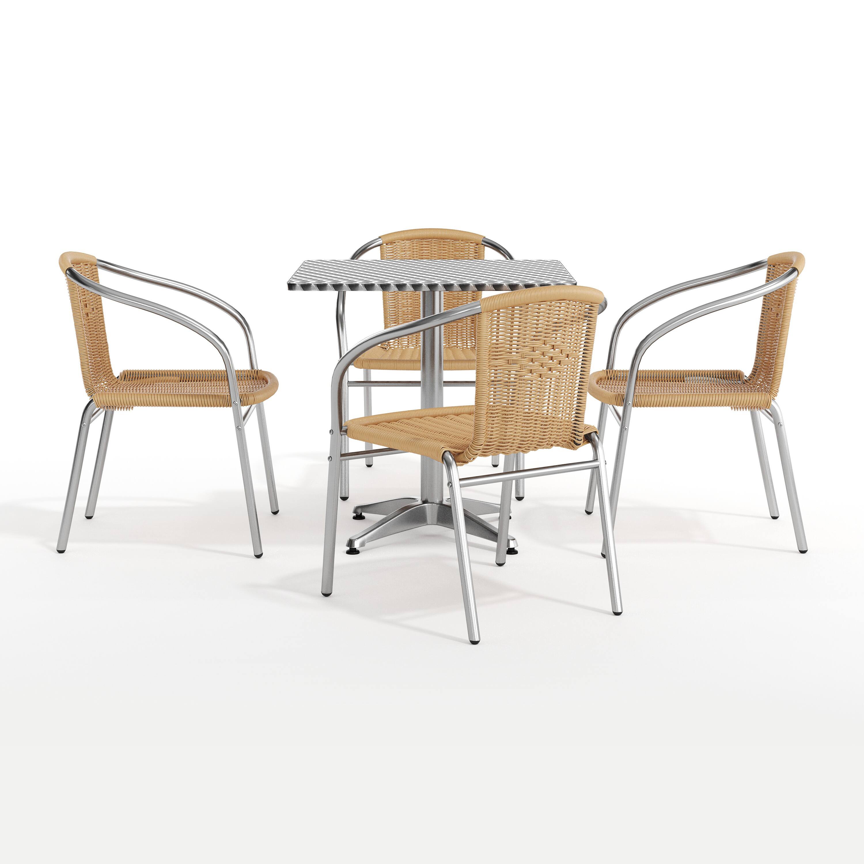Alt View 10. Emma + Oliver - 27.5" Square Aluminum Garden Patio Table Set with 4 Rattan Chairs - Beige.
