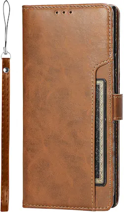 Front. SaharaCase - Genuine Leather Folio Wallet Case for Samsung Galaxy S24 Ultra - Brown.