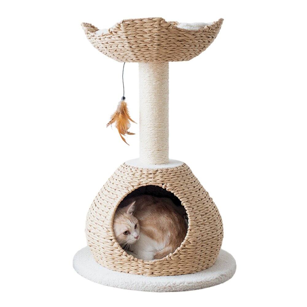 Front. PetPals - 29-in Walk Up Paper Rope Condo & Perch With Sisal Post Cat Tree - Brown.