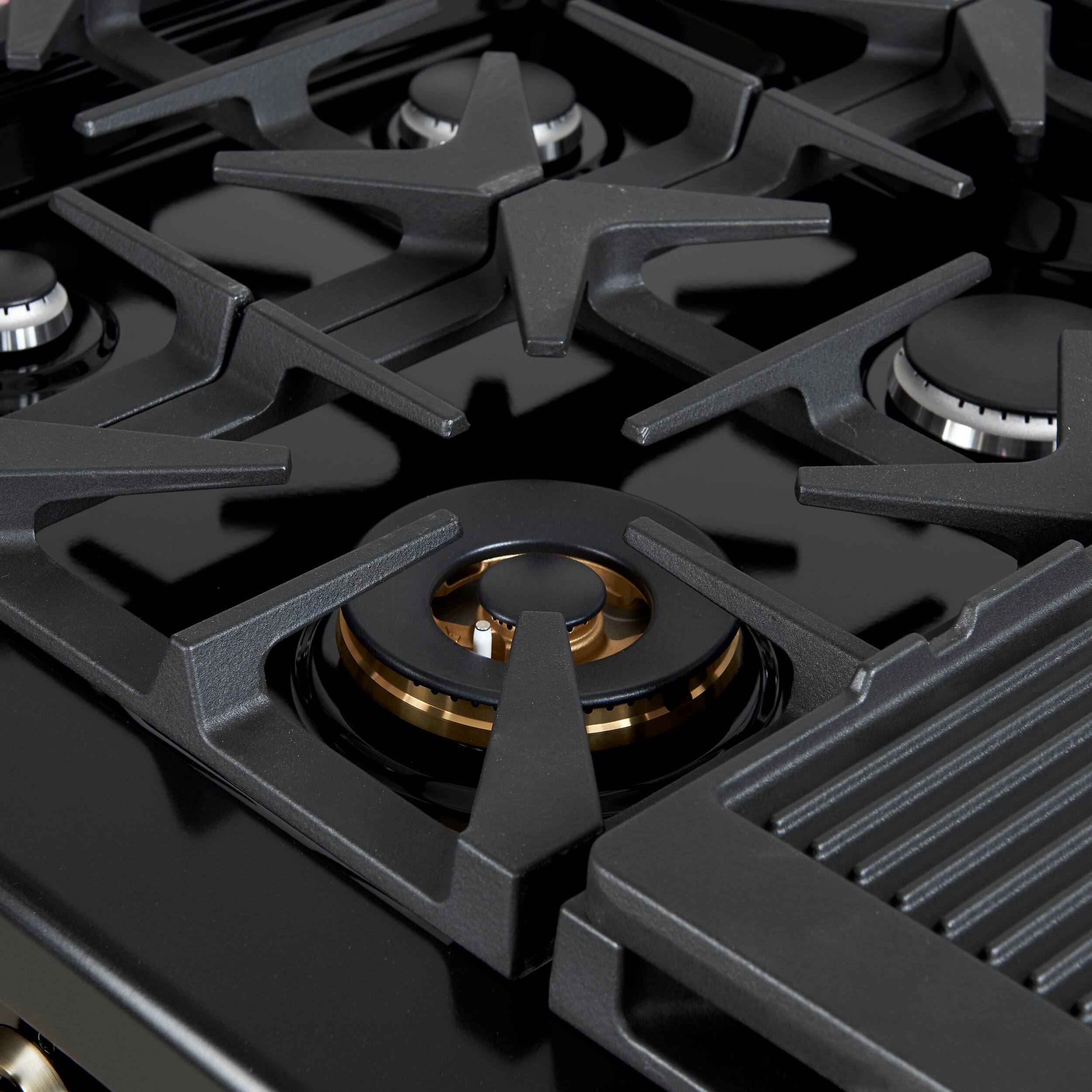 Alt View 6. Forno Appliances - Antico 5.5 Cu. Ft. Freestanding Double Oven Dual Fuel Convection Range with Antique Brass Accents - Black.