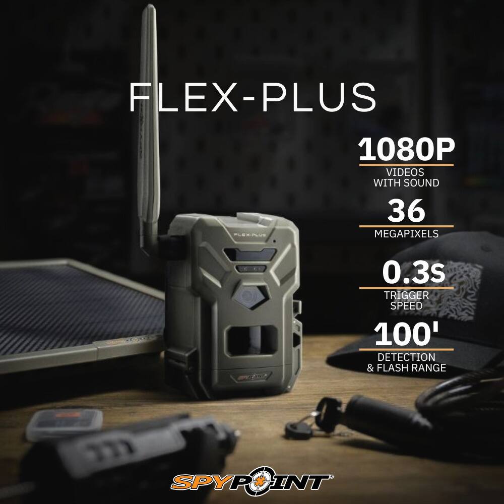 FLEX-PLUS

1080P VIDEOS WITH SOUND

36 MEGAPIXELS

0.3s TRIGGER SPEED

100' DETECTION & FLASH RANGE

SPYPOINT