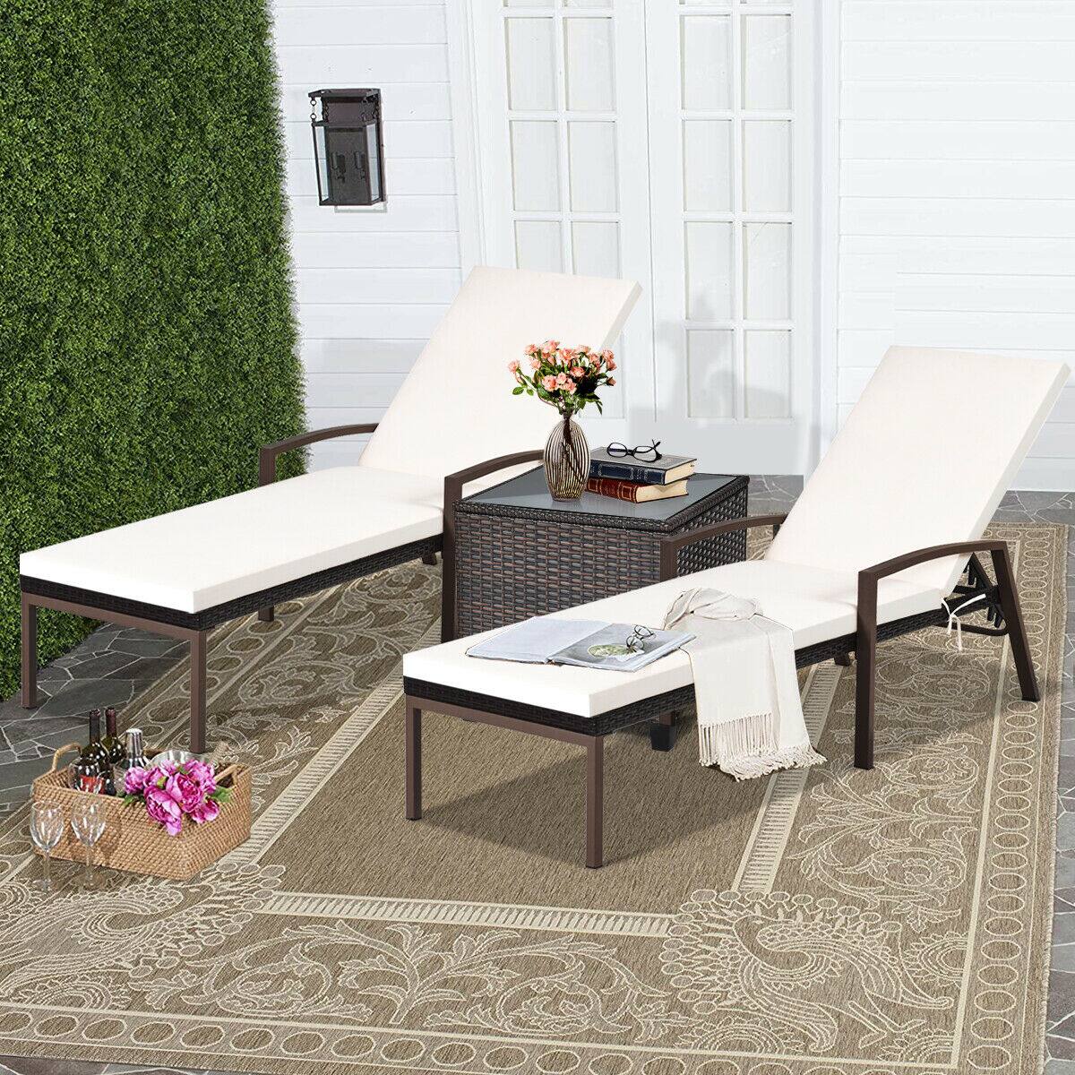 Alt View 3. Costway - 2PCS Patio Rattan Lounge Chair Chaise Recliner Back Adjustable Cushioned Garden - White.