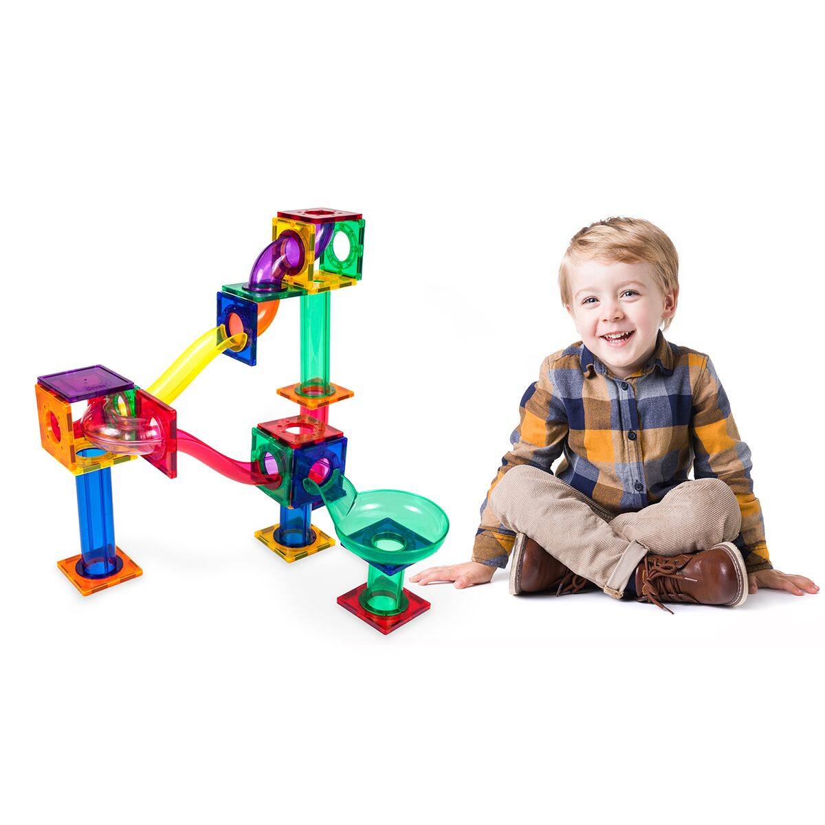 Alt View 6. PicassoTiles - PICASSO-TILES Marble Run Magnetic Tiles for Kids, 50PCS, Magnet Tiles Race Track Building Blocks STEM Toy - Multicolor.