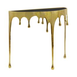 Manhattan Lane - Capri Sofa Console Table | 36.25" Half Moon Glass Top | Melting Drip Design | Aluminum Cast - Gold, Black
