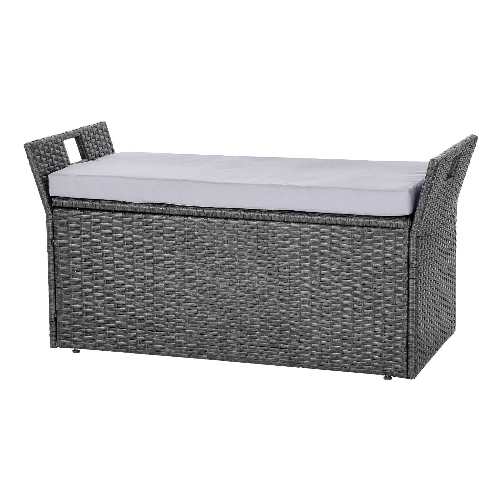 Alt View 5. VEVOR - Outdoor Storage Bench, 2-Person PE Rattan Storage Bench, 40 Gal Deck Box with Cushion & Side Handle - Grey.