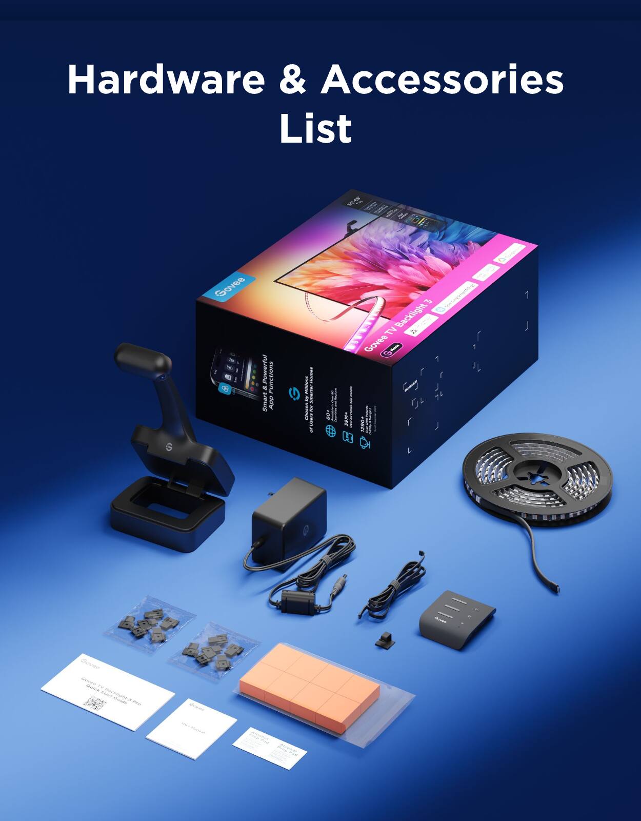 Hardware & Accessories List

- Govee TV Backlight 4 Pro
- Powerful Functions
- Smart App
- Smarter
- Govee
- Mode
- ARIA