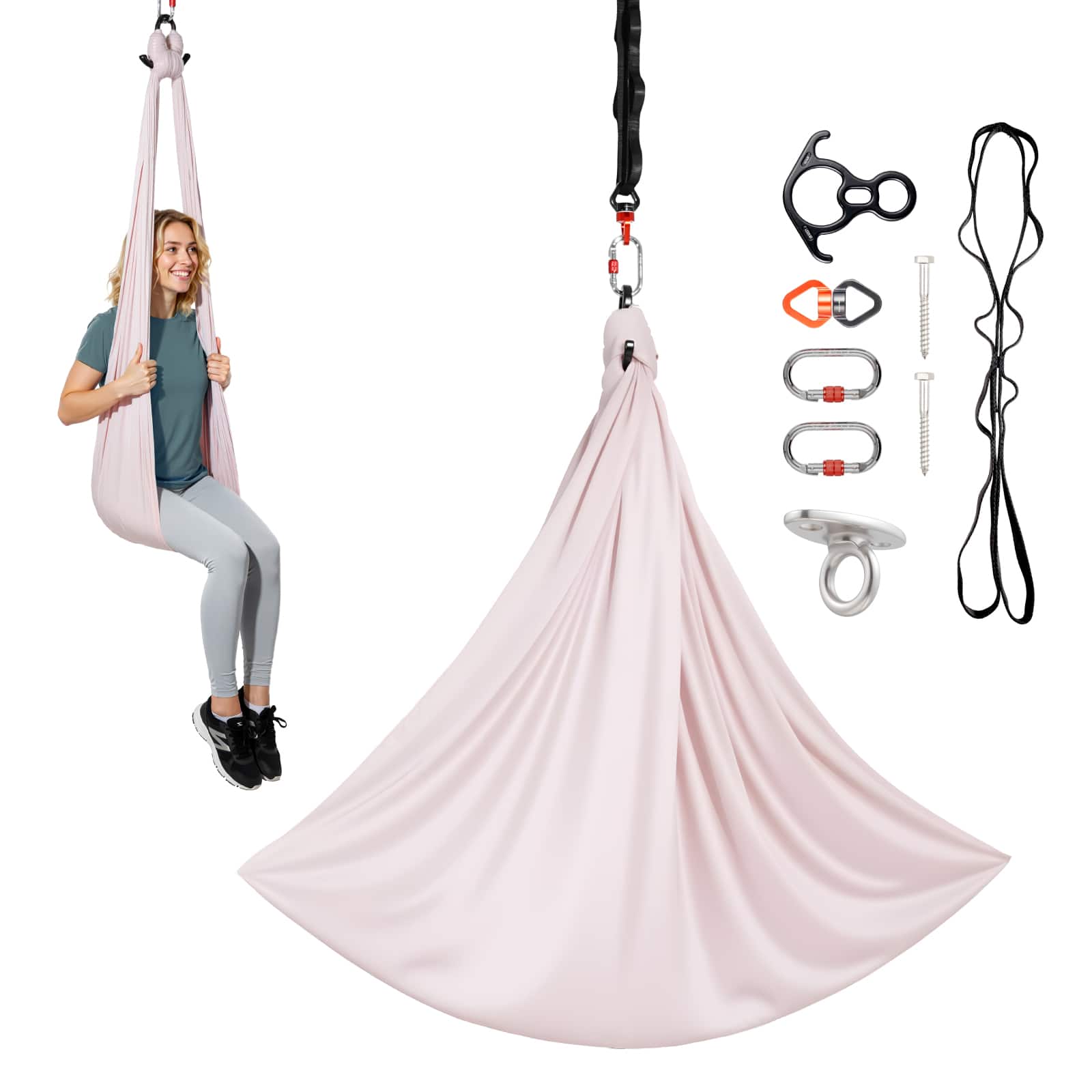 VEVOR - Aerial Yoga Hammock, 300 lbs Load Aerial Silk, Yoga Swing with Nylon Fabric, PE Zipper Bag for Parent-Child Interaction - Dusty Pink