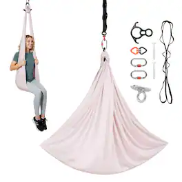 VEVOR - Aerial Yoga Hammock, 300 lbs Load Aerial Silk, Yoga Swing with Nylon Fabric, PE Zipper Bag for Parent-Child Interaction - Dusty Pink
