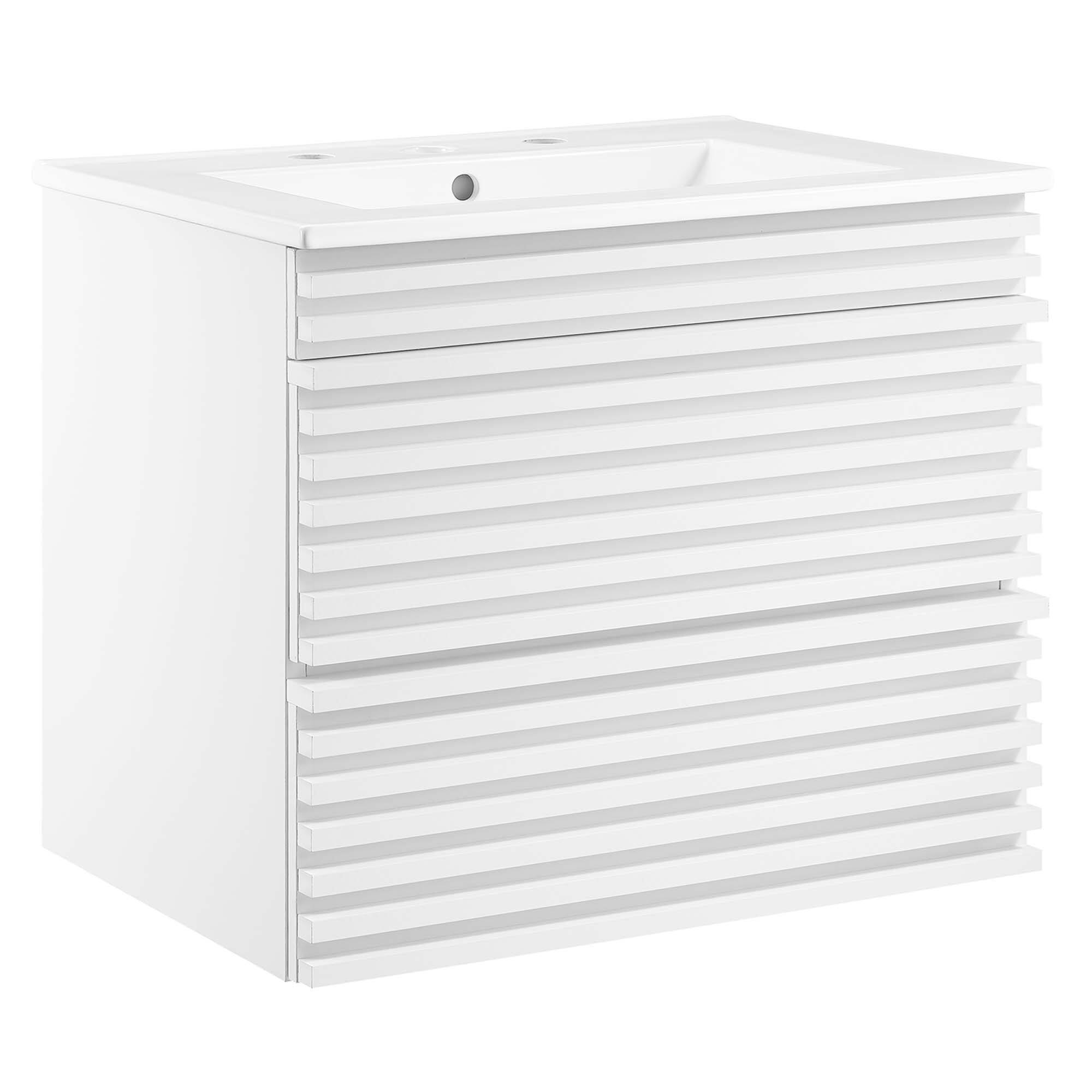 Angle. Modway - Render Wall-Mount Bathroom Vanity with White Basin Included - White White.