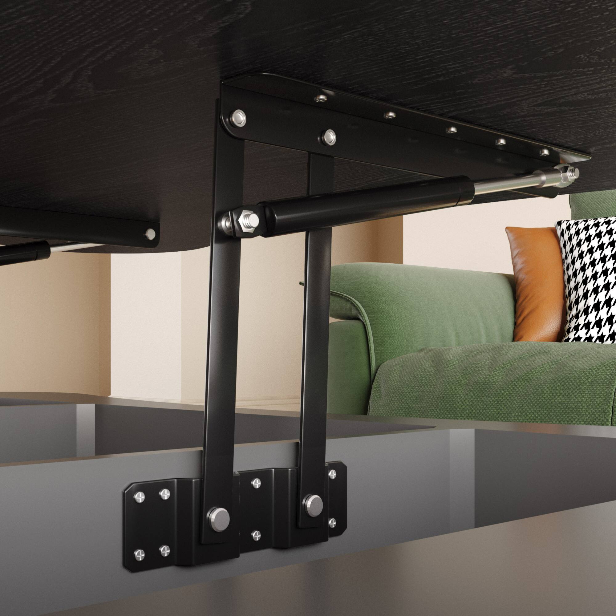 Alt View 4. GOODSILO - Functional Lift Top Coffee Table with Hidden Storage and Silent Hydraulic Mechanism for Living Room Spaces - Black.