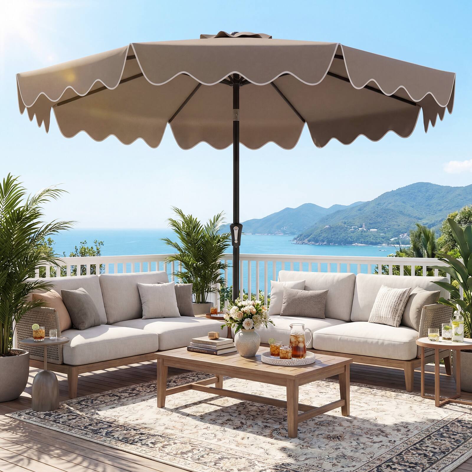 Alt View 4. Costway - Costway 9 FT Patio Umbrella with Weighted Base Sandbags Push Button Tilt Crank Sturdy Ribs - Brown.