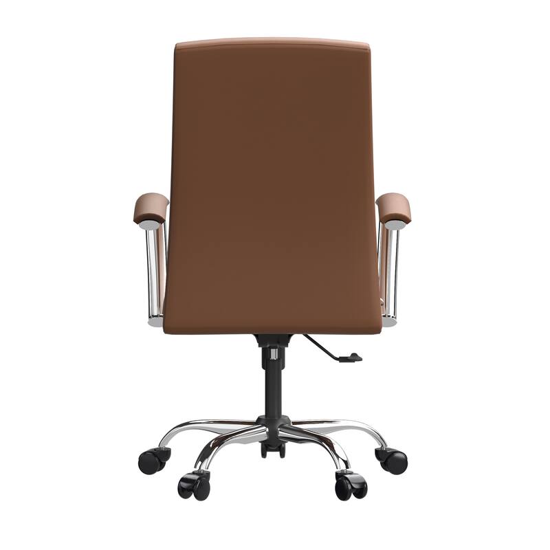 Alt View 4. LeisureMod - Evander Modern Office Chair with Faux Leather, Aluminum Frame, Foam Seat, Swivel & Fixed Arms - Dark Brown.