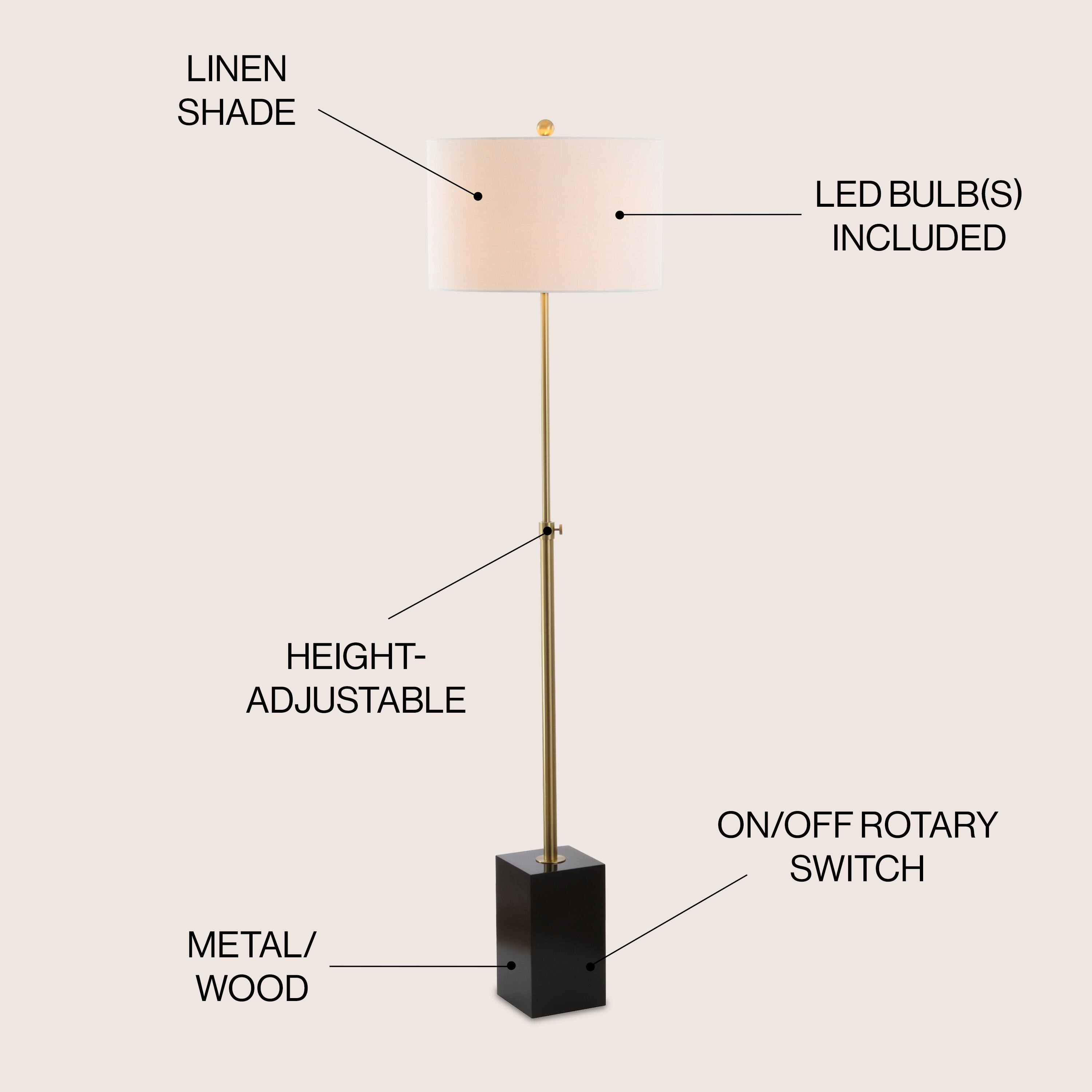 LINEN SHADE LED BULB(S) INCLUDED HEIGHT-ADJUSTABLE ON/OFF ROTARY SWITCH METAL/ WOOD