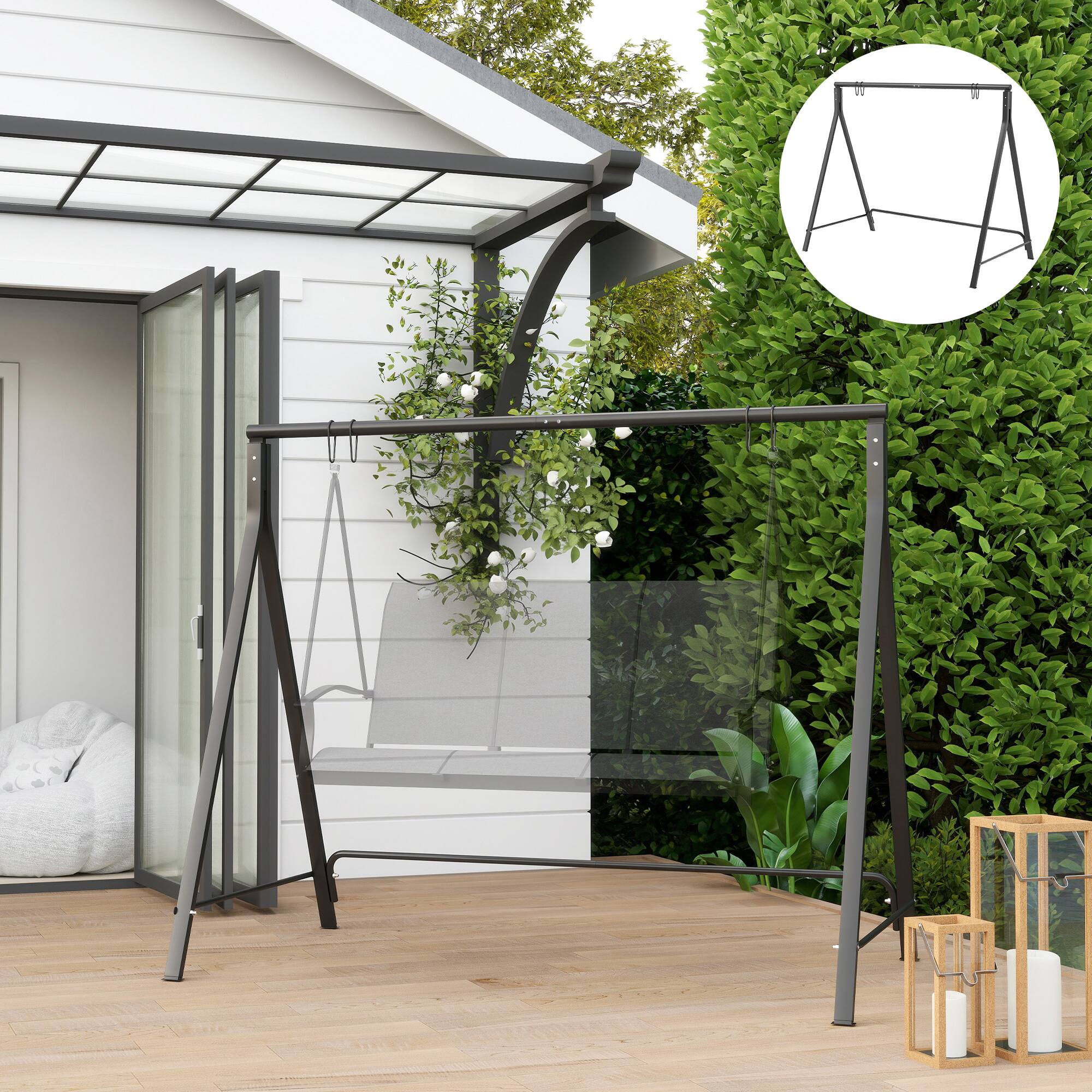 Alt View 5. Outsunny - Porch Swing Stand, Heavy Duty Swing Frame, Hanging Chair Stand Only, 528 LBS Weight Capacity, for Backyard, Patio, Lawn - Black.