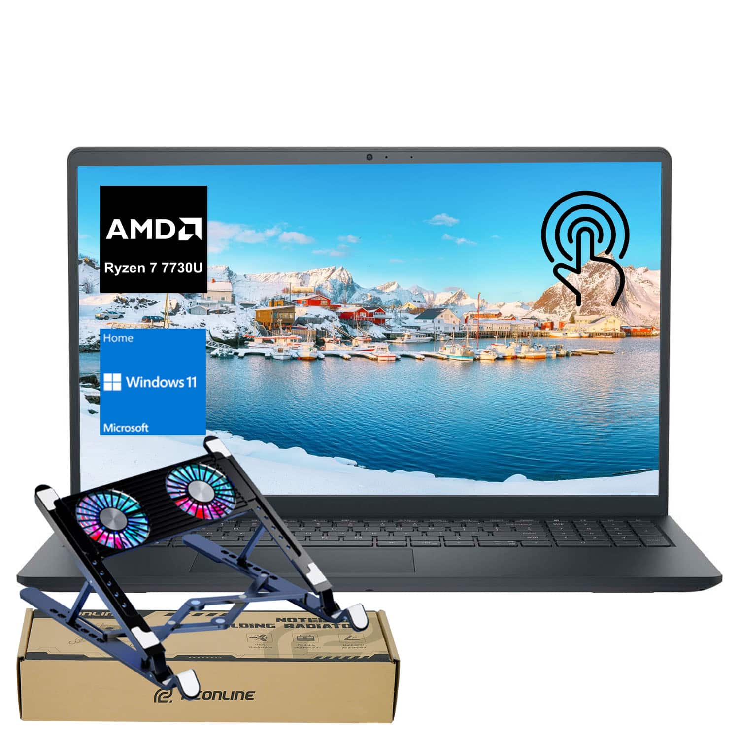 Dell - Inspiron 3000 Series 15.6" Touchscreen Laptop - AMD Ryzen 7 7730U, 32GB RAM - 2TB SSD - Numeric KP - PCO LT Cooler - Black